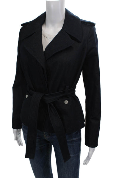 Etcetera Womens Cotton Pocketed Denim Waist Tied Jacket Blue Size 0