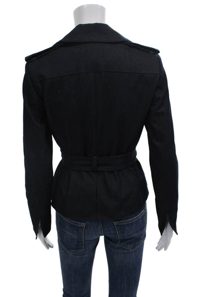 Etcetera Womens Cotton Pocketed Denim Waist Tied Jacket Blue Size 0