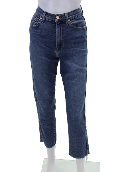 7 For All Mankind, Women Cropped Ankle Jeans Dark Blue Mid-Rise Size 27