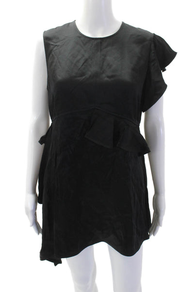 Adeam Women Shift Mini Dress Black Short Sleeve Crew Neck Zip Size S