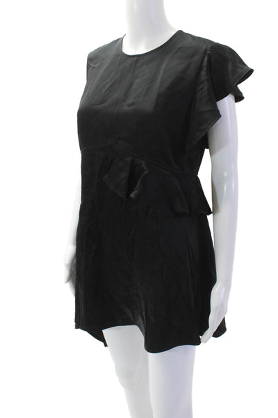 Adeam Women Shift Mini Dress Black Short Sleeve Crew Neck Zip Size S