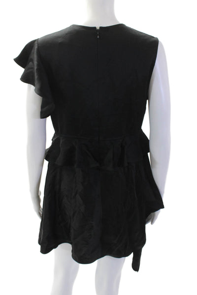 Adeam Women Shift Mini Dress Black Short Sleeve Crew Neck Zip Size S
