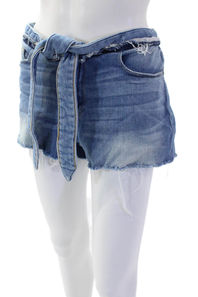 Frame Womens Cotton Le Cutoff Frayed Hem Belted Denim Shorts Blue Size EUR 30
