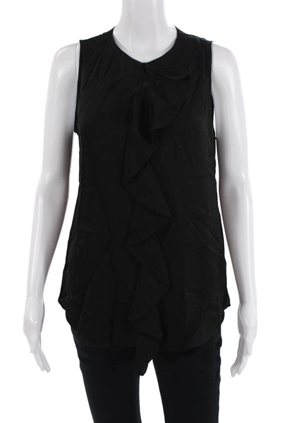 Theory Women Sleeveless Silk Blouse Black Round Neck Solid Size S