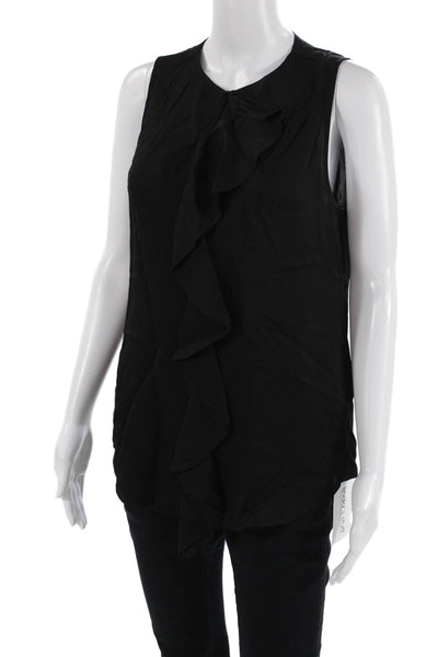 Theory Women Sleeveless Silk Blouse Black Round Neck Solid Size S