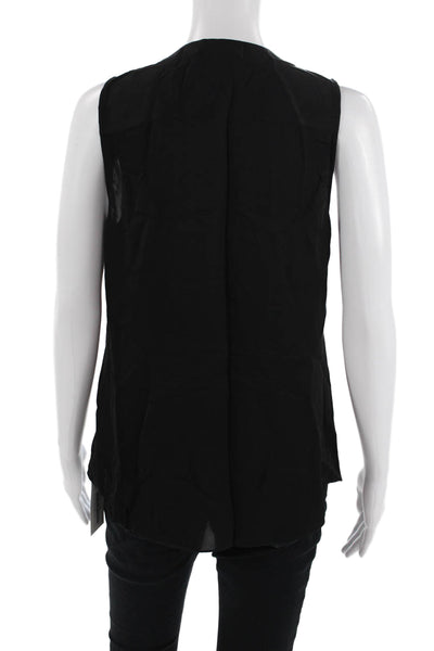 Theory Women Sleeveless Silk Blouse Black Round Neck Solid Size S