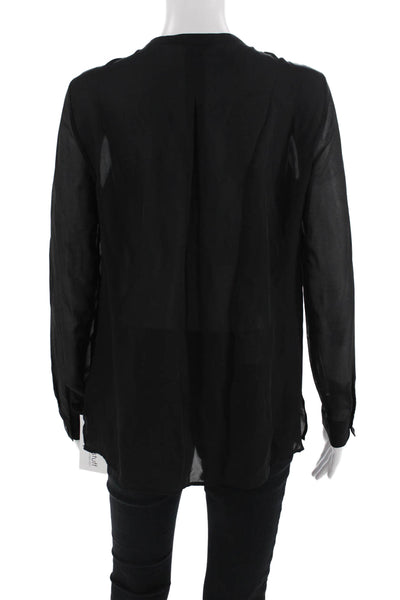L'Agence Women Bohemian Black 100% Silk Lace-Up Long Sleeve Blouse Size S
