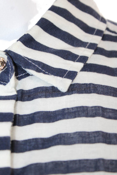 Zara Basic Women Dark Blue Striped Collared Button-Up Long Sleeve Size S