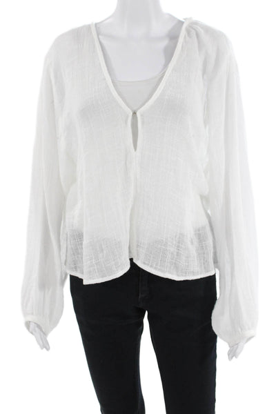 Enza Costa Womens White V-Neck Long Sleeve Boho Blouse Size 3