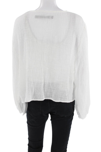Enza Costa Womens White V-Neck Long Sleeve Boho Blouse Size 3