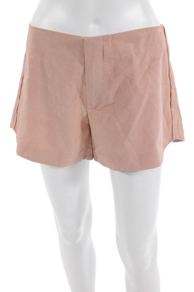 Zara Womens High Rise Zip Up Shorts Pink Cotton Blend Size Medium