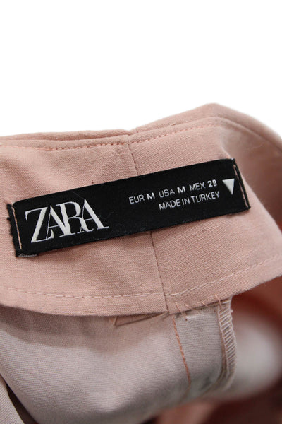 Zara Womens High Rise Zip Up Shorts Pink Cotton Blend Size Medium
