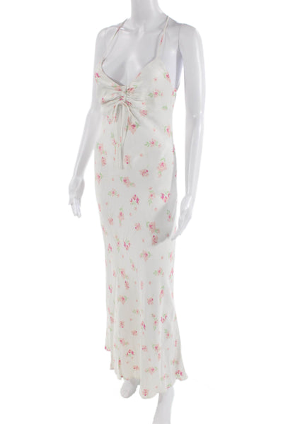 Zara Women Maxi Slip Dress White Floral V-Neck Drawstring Size S