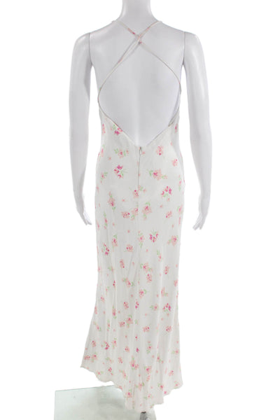 Zara Women Maxi Slip Dress White Floral V-Neck Drawstring Size S