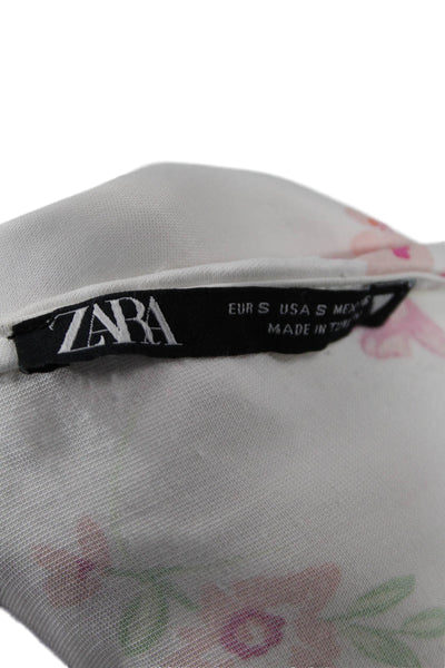 Zara Women Maxi Slip Dress White Floral V-Neck Drawstring Size S