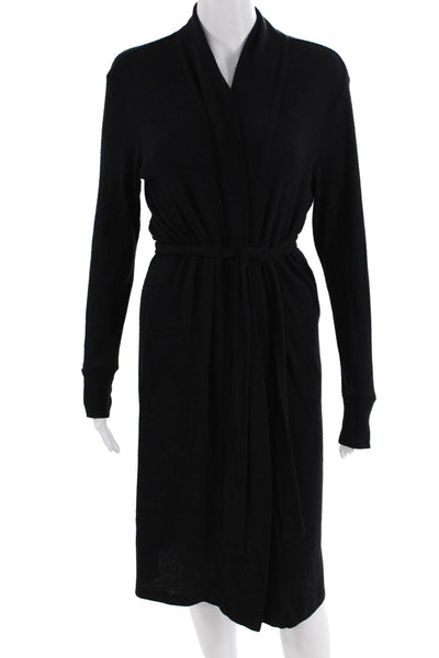P.J. Salvage Womens Ribbed Belted Longline Robe Black Size S