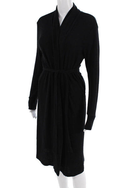P.J. Salvage Womens Ribbed Belted Longline Robe Black Size S