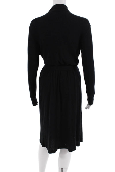 P.J. Salvage Womens Ribbed Belted Longline Robe Black Size S