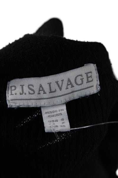 P.J. Salvage Womens Ribbed Belted Longline Robe Black Size S