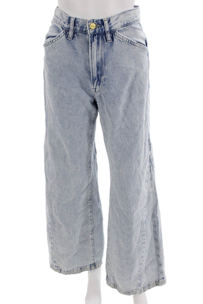 Frame Women Wide-Leg Jeans Light Blue High-Rise Button Size 25