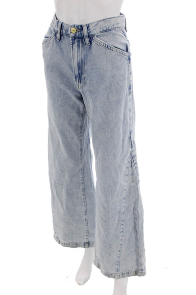 Frame Women Wide-Leg Jeans Light Blue High-Rise Button Size 25
