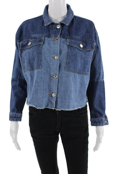 Zara Womens Cotton Collared Denim Shirt Jacket Blue Size XS