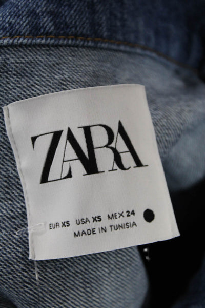 Zara Womens Cotton Collared Denim Shirt Jacket Blue Size XS
