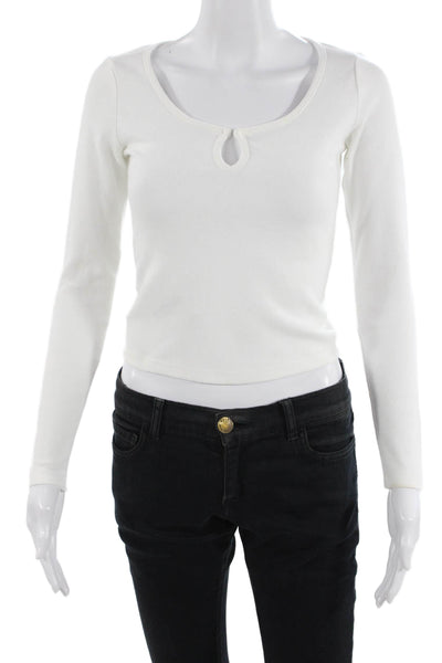 MNG Womens Cropped Basic T-Shirt White Long Sleeve Petite Size 0