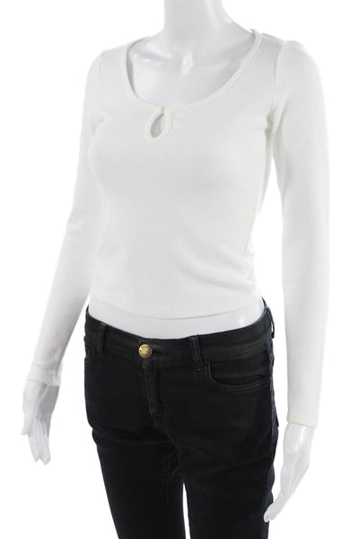 MNG Womens Cropped Basic T-Shirt White Long Sleeve Petite Size 0