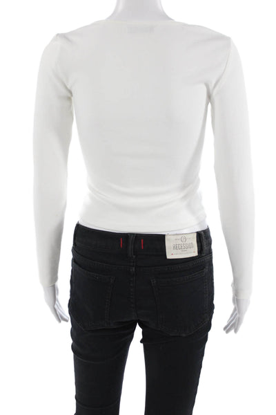 MNG Womens Cropped Basic T-Shirt White Long Sleeve Petite Size 0