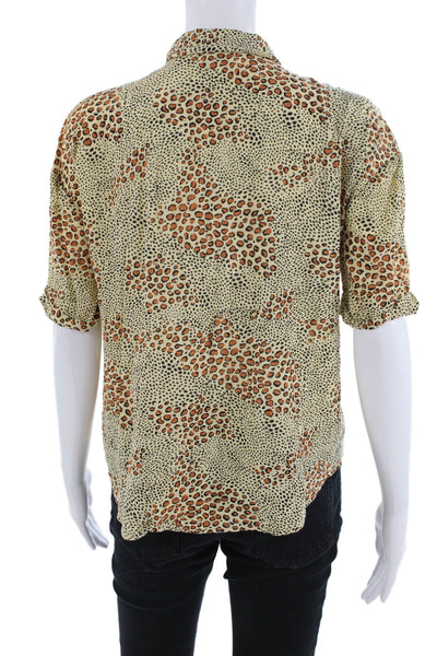 Society Amuse Women Beige Animal Print Button-Up Blouse Short-Sleeve Size XS