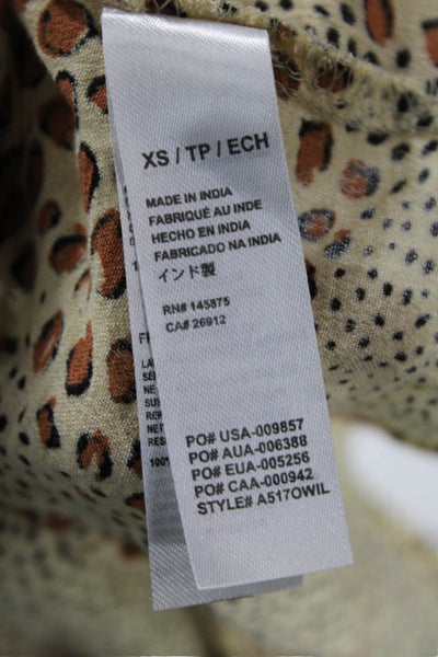 Society Amuse Women Beige Animal Print Button-Up Blouse Short-Sleeve Size XS