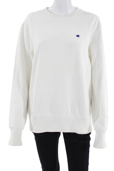 Champion Mens Pullover Sweatshirt White Cotton Crewneck 90s Size L