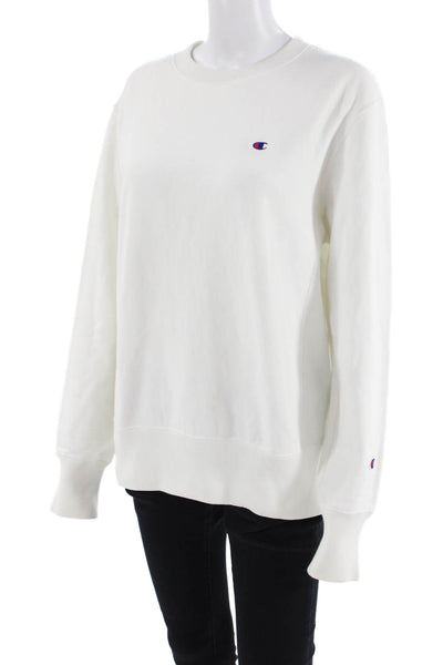 Champion Mens Pullover Sweatshirt White Cotton Crewneck 90s Size L