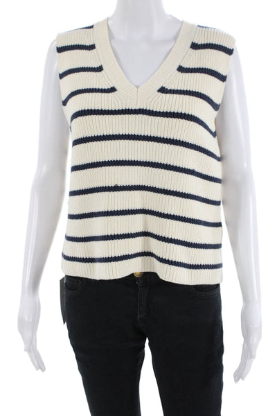 Zara Womens Cotton Blend Knit Striped Sweater Vest White Size S