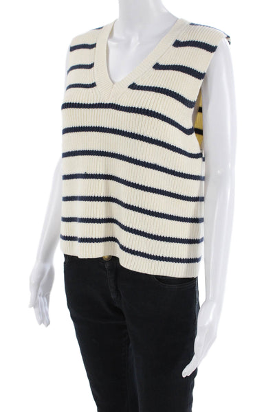 Zara Womens Cotton Blend Knit Striped Sweater Vest White Size S