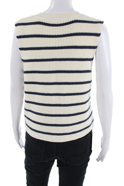 Zara Womens Cotton Blend Knit Striped Sweater Vest White Size S