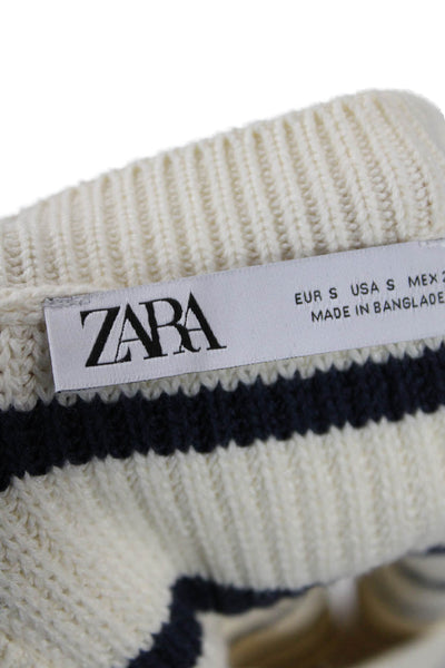Zara Womens Cotton Blend Knit Striped Sweater Vest White Size S