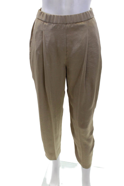 Theory Womens Satin Pleated Elastic Waist Tapered Pants Champagne Size 0
