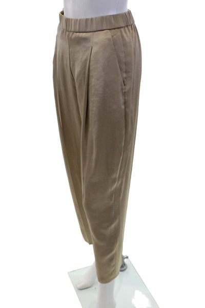 Theory Womens Satin Pleated Elastic Waist Tapered Pants Champagne Size 0