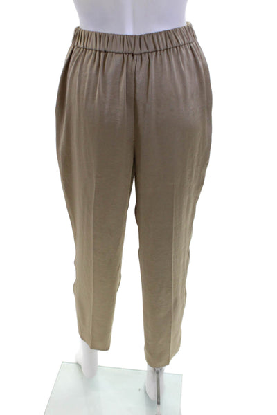 Theory Womens Satin Pleated Elastic Waist Tapered Pants Champagne Size 0