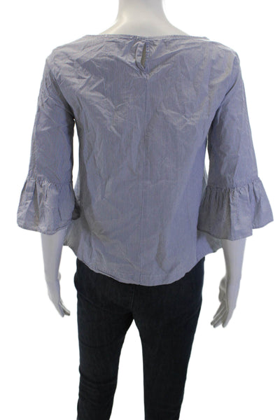 Madewell Women Blue Striped 3/4 Sleeve Round Neck Cotton Basic Blouse Size XS