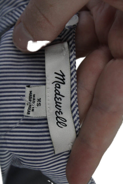 Madewell Women Blue Striped 3/4 Sleeve Round Neck Cotton Basic Blouse Size XS