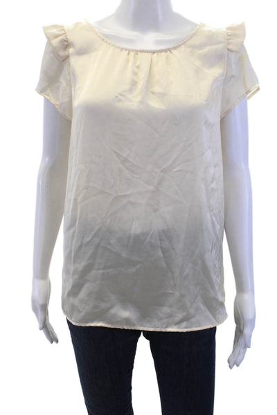 Zara Women Beige Basic Round Neck Short Sleeve Polyester Blouse Size XL