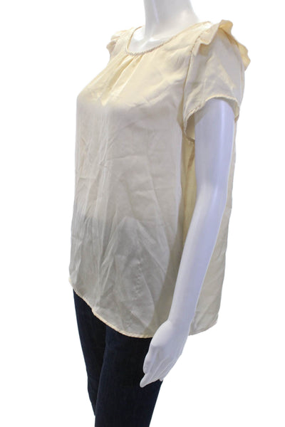 Zara Women Beige Basic Round Neck Short Sleeve Polyester Blouse Size XL