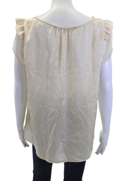 Zara Women Beige Basic Round Neck Short Sleeve Polyester Blouse Size XL