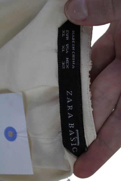 Zara Women Beige Basic Round Neck Short Sleeve Polyester Blouse Size XL