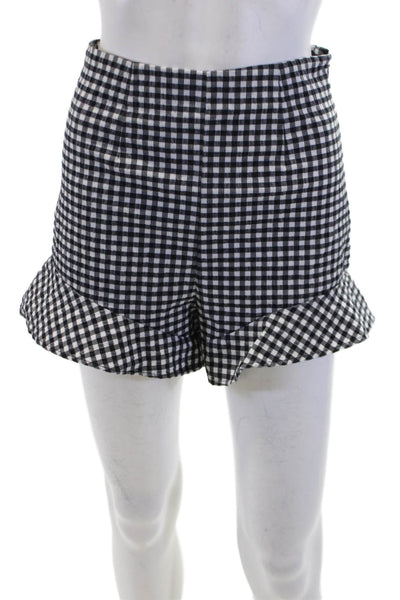 Zara Womens Textured Zip Gingham Printed Mini Shorts Black Size XS