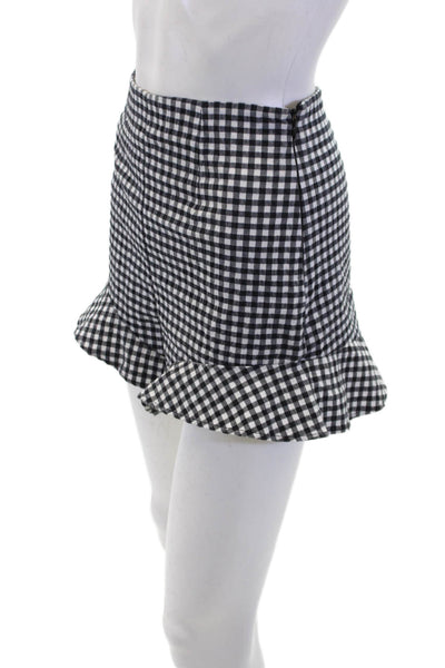 Zara Womens Textured Zip Gingham Printed Mini Shorts Black Size XS
