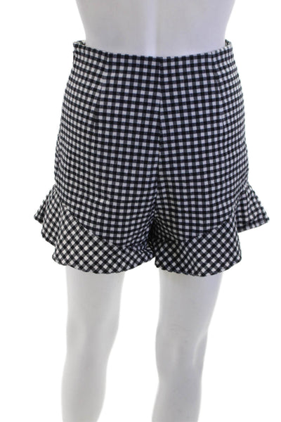 Zara Womens Textured Zip Gingham Printed Mini Shorts Black Size XS